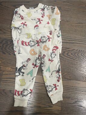 Dr Seuss Alphabet-Cream Cat in the Hat Print Kids Jogger Pants